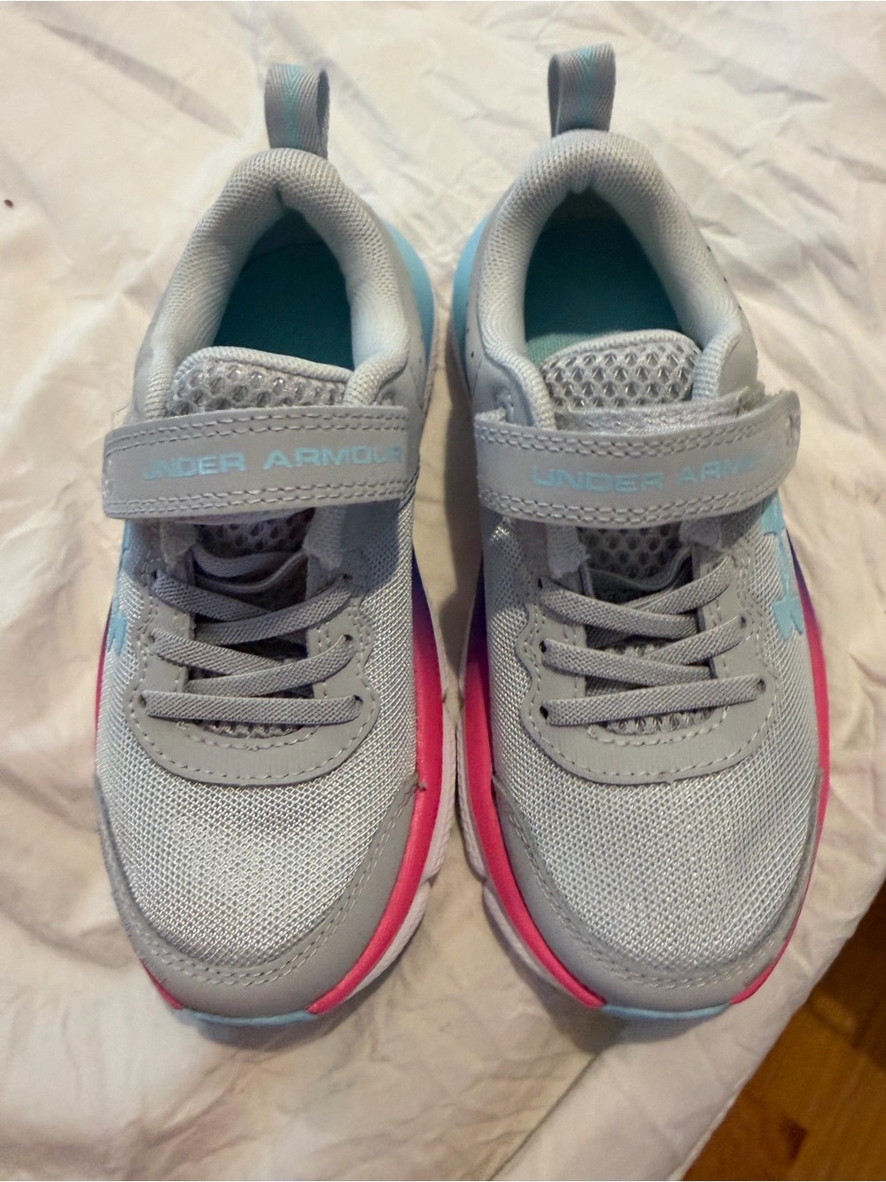Under Armour Kids Gray Sneakers with Pink Accents